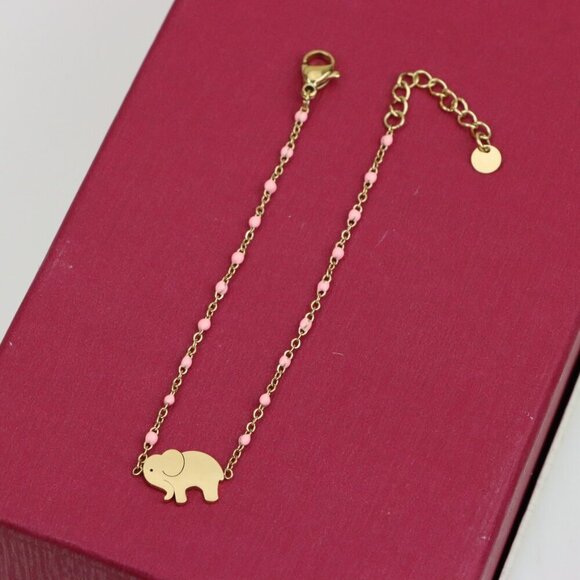 Cute Elephant Charm Yellow Bracelet with Pink Beads, XPBL0625 - Picture 10 of 11